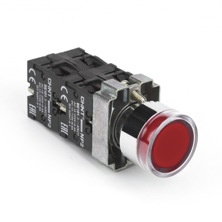 Кнопка управления NP2-BW3465 плоская, красная, 1НО+1НЗ, AC/DC230В (LED), IP40 (R) CHINT
