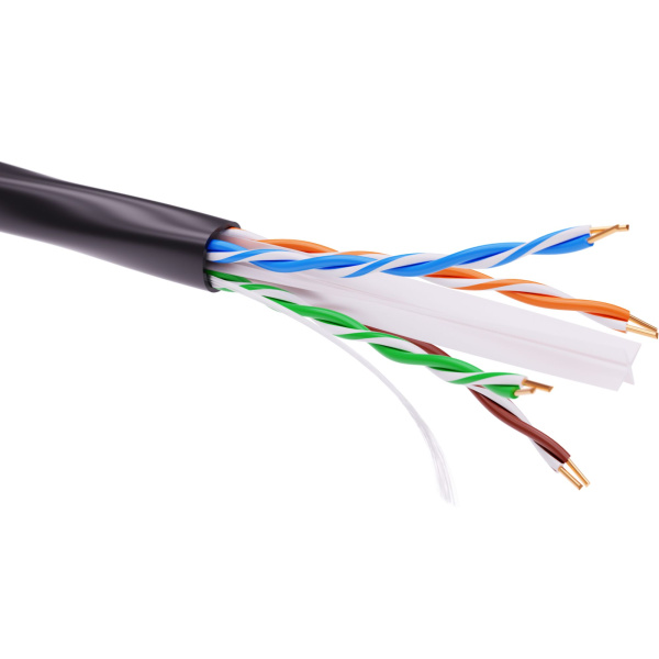 Кабель витая пара кат. 6 неэкранированный U/UTP, 4 пары, светостабилизированный ПЭ, цвет внешней оболочки черный, коробка 305 м DKC
