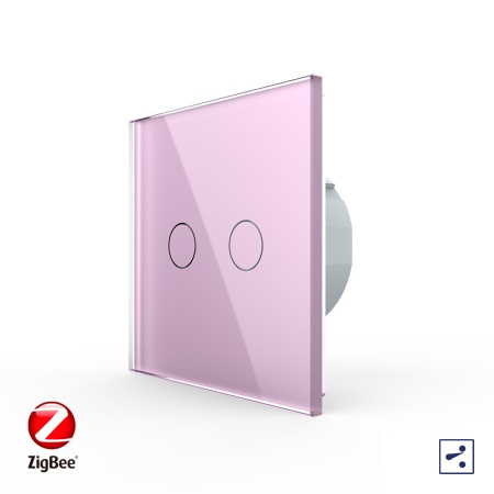 Сенсорный проходной выключатель ZigBee (Wi-Fi) 2 клавиши 1 пост Розовый Livolo