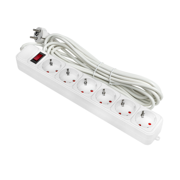 Сетевой фильтр 6*5м 10А/2,2кВт с выкл, c/з ПВС 3х0,75 Блокбастер PROxima EKF