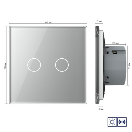 Сенсорный импульсный выключатель сухой контакт 2 клавиши 1 модуль Серый Livolo