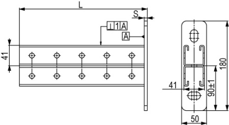 Консоль двойная, 41х41мм, L600мм, горячеоцинкованная DKC