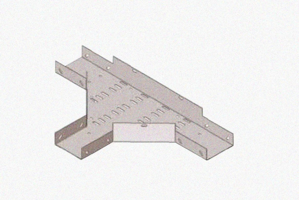 Лоток тройниковый замковый перфорированный ОТЗ 400х100 (Rп600) УХЛ1, радиус поворота трассы 600 мм, горячее цинкование S1,5