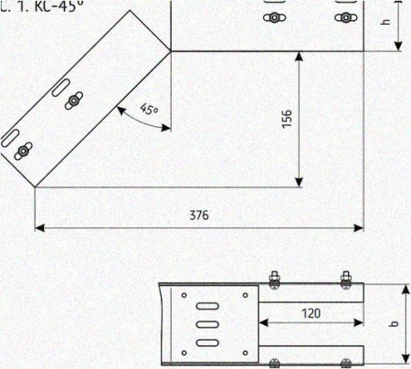 Лоток перфорированный КС 250х65-45 У3 для поворота трассы вниз на 45, окрашенный, S1,5