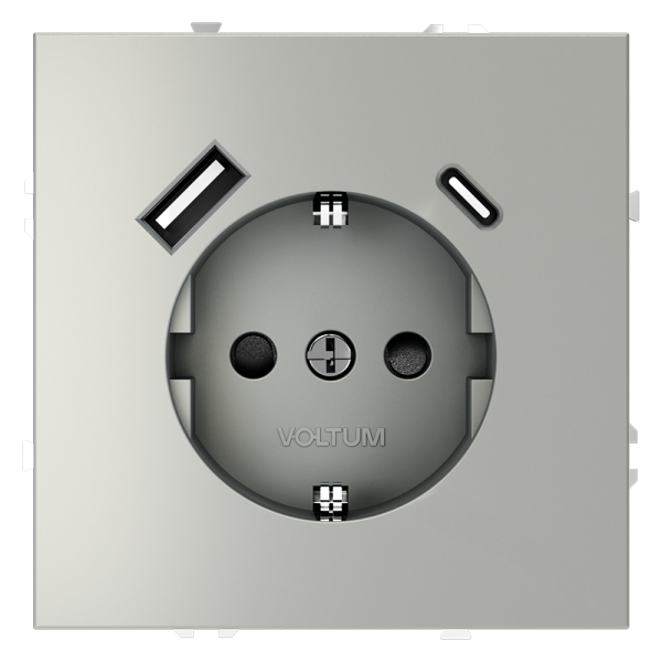 Розетка встраиваемая Voltum S70 с заземлением и защитными шторками, 16А, с USB, A+C, (сталь) Розетка встраиваемая Voltum S70 с заземлением и защитными шторками, 16А, с USB, A+C, (сталь)