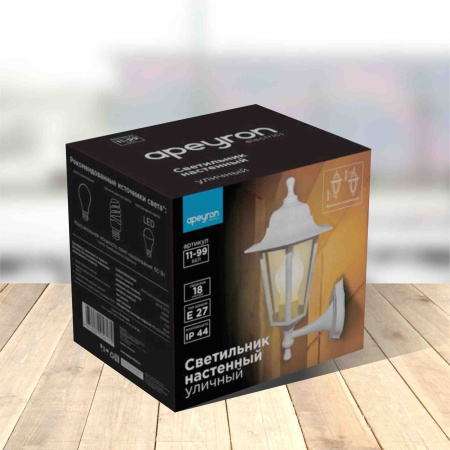 11-99 НБУ 06-60-001 ЛЕДА1 БЕЛ Светильник-фонарь настенный белый 6-гранный прозрачное стекло APEYRON