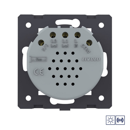 Двухклавишная импульсная сенсорная кнопка Quadro сухой контакт, цвет серый (механизм) Livolo