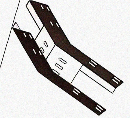 Лоток перфорированный КП 400х80-45 УТ1,5 для поворота трассы вверх на 45, оцинкованный лист S1,5