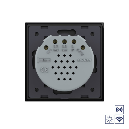 Сенсорный импульсный радиоуправляемый выключатель сухой контакт 2 клавиши 1 модуль Черный Livolo