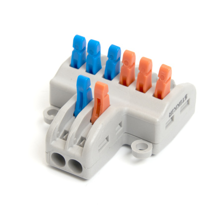 Клемма монтажная д/ подкл. фазн. проводников STEKKER, LD222-426, 2 контактные группы, 1ввод,3вывода на полюс (DIY упак 2 шт)