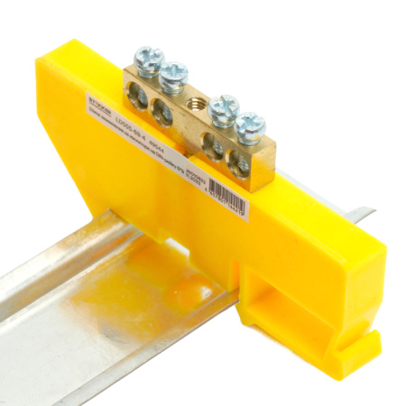 Шина "PE" на изоляторе STEKKER 6*9 на DIN-рейку 4 вывода, желтый, LD555-69-4