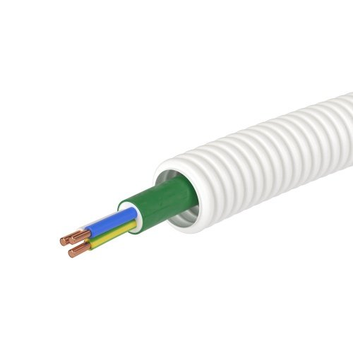 Труба ПЛЛ гибкая гофр. не содержит галогенов д.25мм, цвет белый, с кабелем ППГнг(А)-FRHF 3x2,5мм² РЭК "ГОСТ+", 50м DKC фото 3