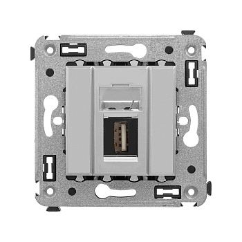 USB 2.0 розетка одинарная в стену, тип А-А, "Avanti", "Закаленная сталь" DKC