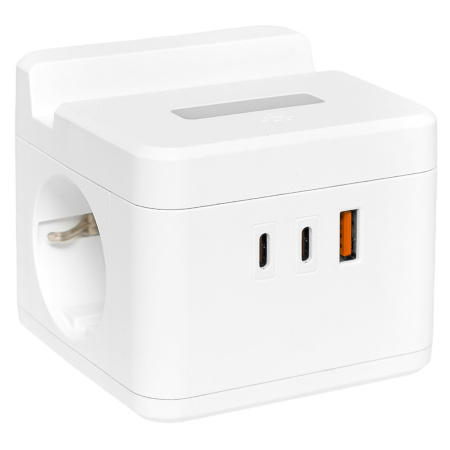 Удлинитель "Куб" 2 гнезда USB + 2Type C с быстрой зарядкой, подставкой под телефон и ночником 1,3 метра 1мм2 EKF