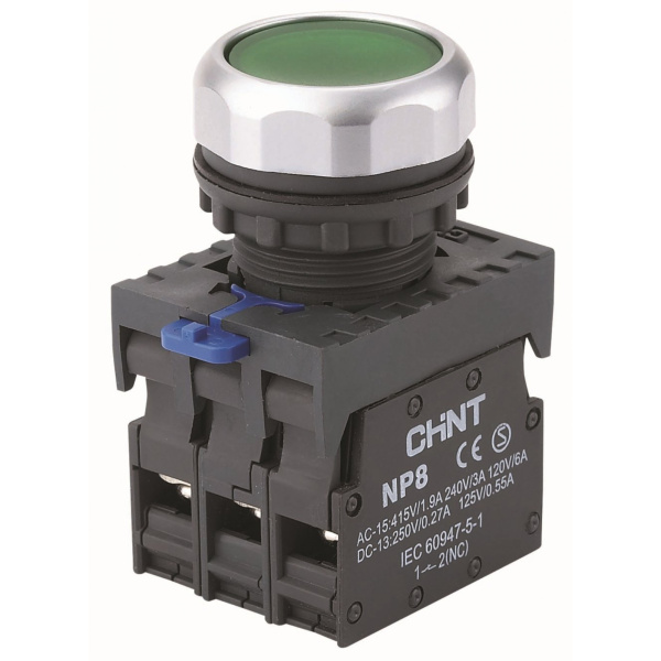 Кнопка упр. NP8-10BND/6 подствет., самовозв., синий AC110-230В(LED), 1НО, IP65 (R) CHINT Кнопка упр. NP8-10BND/6 подствет., самовозв., синий AC110-230В(LED), 1НО, IP65 (R) CHINT