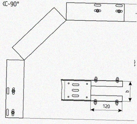 Лоток перфорированный КС 300х80-90 УТ1,5 для поворота трассы вниз на 90, оцинкованный лист S1,5