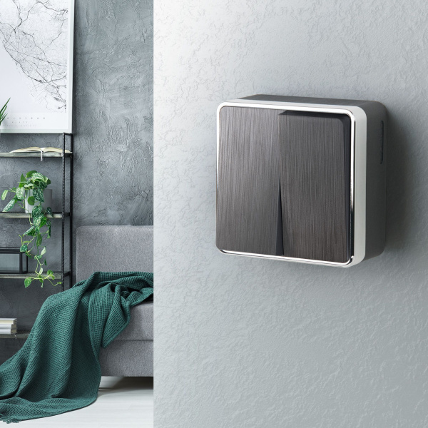 Выключатель двухклавишный (графит рифленый) Gallant ОУ IP20 Werkel