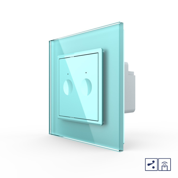 Двухклавишный проходной сенсорный выключатель Module с функцией радиоуправления, цвет зеленый Livolo