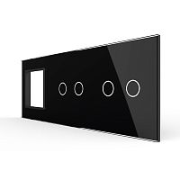 Панель для розетки и двух сенсорных выключателей, 4 клавиши (2+2), цвет черный, стекло Livolo
