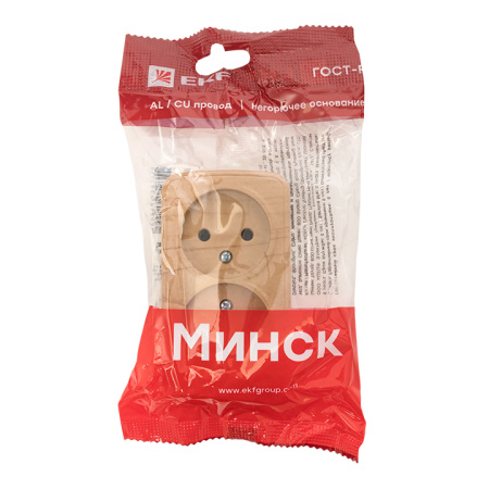 Минск Розетка 2-местная ОП 10А без заземления светлое дерево EKF Минск Розетка 2-местная ОП 10А без заземления светлое дерево EKF