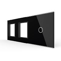 Панель для двух розеток и сенсорного выключателя, 1 клавиша, цвет черный, стекло Livolo
