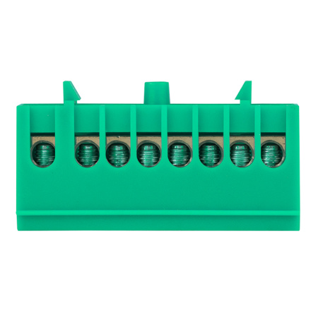 Шина "0" PE (6х9мм) 8 отверстий латунь зеленый изолированный корпус на DIN-рейку PROxima EKF