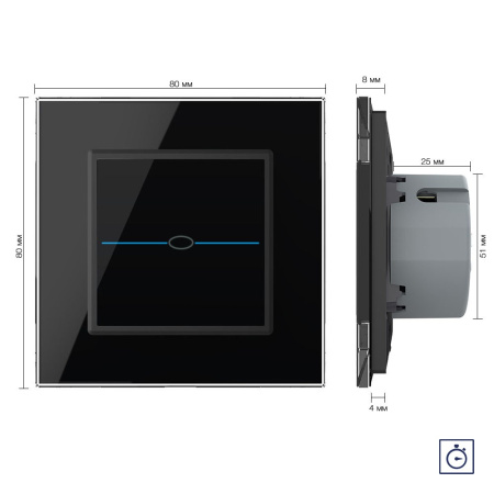 Сенсорный выключатель с таймером Quadro 1 клавиша 1 модуль Черный Livolo