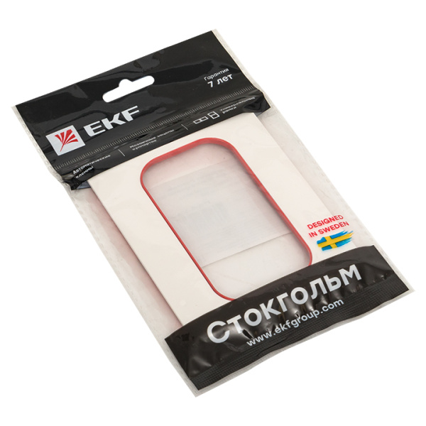 Стокгольм Рамка для розетки 2-местная белая с линией цвета красный EKF