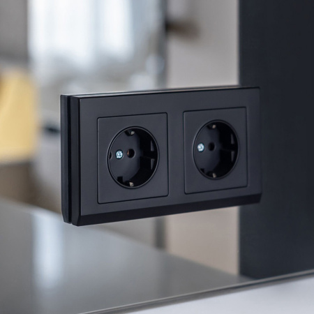Розетка с заземлением, безвинтовой зажим (черный матовый) СУ IP20 Werkel