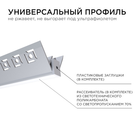 08-45 Профиль алюминиевый для светодиодной ленты, внешний угол, под штукатурку, серебро, 50х22мм, 2,5м, шир. ленты до 9мм, индивидуальная у... APEYRON