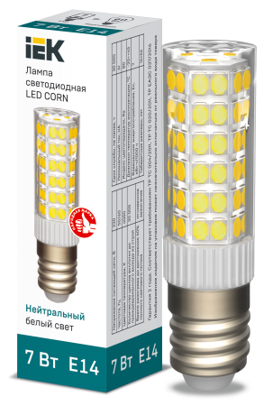 Лампа светодиодная CORN капсула 7Вт 230В 4000К керамика E14 IEK