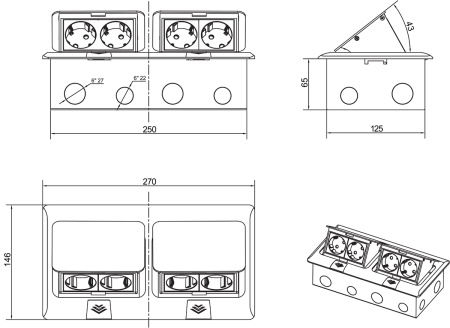 Donel Выдвижной блок 8 (4+4) мод. латунь (с уст. набором)