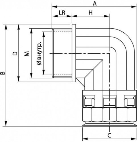 Муфта 90 грд. труба-коробка DN 48 мм, М50х1,5, полиамид, цвет черный DKC фото 2