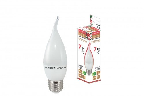 Лампа светодиодная WFC37-7 Вт-230 В -3000 К–E27 (свеча на ветру) Народная TDM