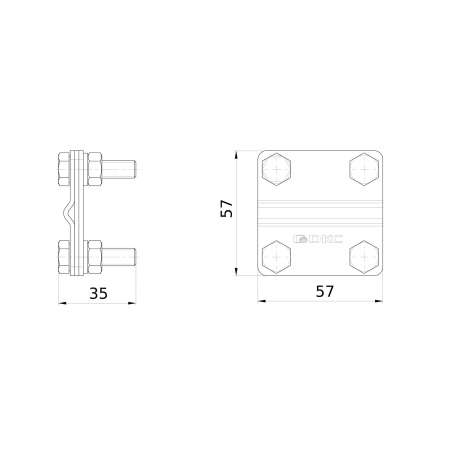 Соединитель пруток-полоса, 57х57 мм, медь DKC