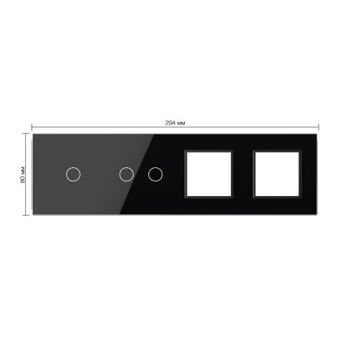 Панель для 2-х сенсорных выключателей и 2-х розеток, 3 клавиши (1+2), цвет черный, стекло Livolo фото 2