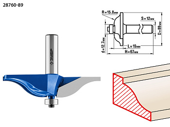 89x19мм, радиус 15.8мм, фреза фигирейная №1 ЗУБР