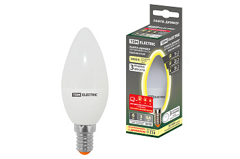 Лампа светодиодная С37-6 Вт-230 В-3000 К–E14 "Лампа-ДИММЕР" TDM