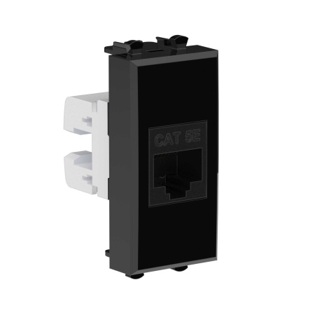 Компьютерная розетка RJ-45 без шторки модульная, кат.5е, "Avanti", "Черный квадрат", 1 модуль DKC
