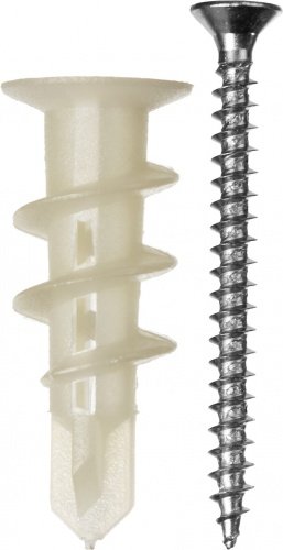 Дюбель нейлоновый, тип "Дрива" со сверлом, для гипсокартона, с оцинкованным саморезом, 33 мм, 4 шт, ЗУБР