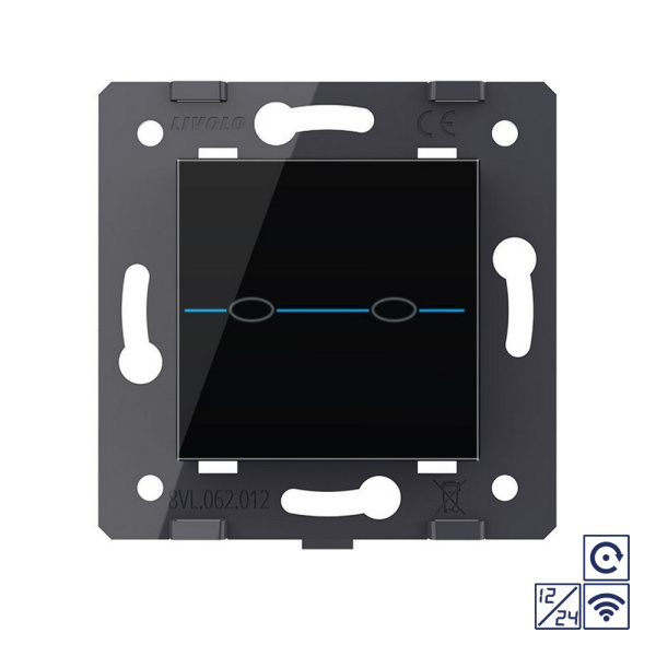 Двухклавишная сенсорная кнопка Quadro 12/24В с радиоупр., цвет черный (механизм) Livolo