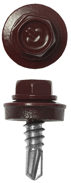 Саморезы СКМ кровельные, RAL 3005 темно-красный, 25 х 5.5 мм, 1 800 шт, для металлических конструкций, Профессионал ЗУБР