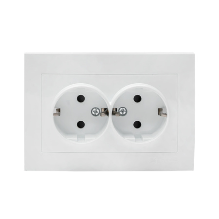 Валенсия Розетка 2-местная с/з 16А белая с защ, штор, EKF