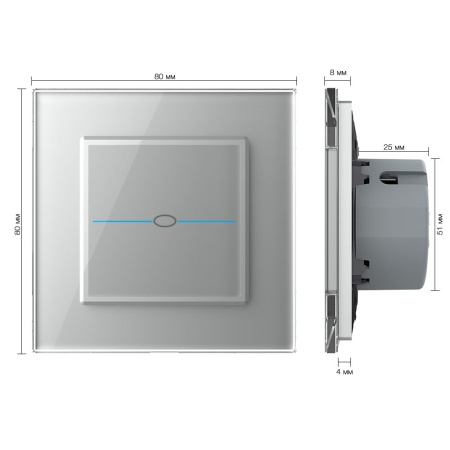 Сенсорный выключатель Quadro 1 клавиша 1 пост Серый Livolo