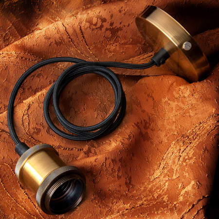 патрон LOFT E27 подвесной с клеммой (ретро-провод ПВС 2x0.75, 1м) латунь General