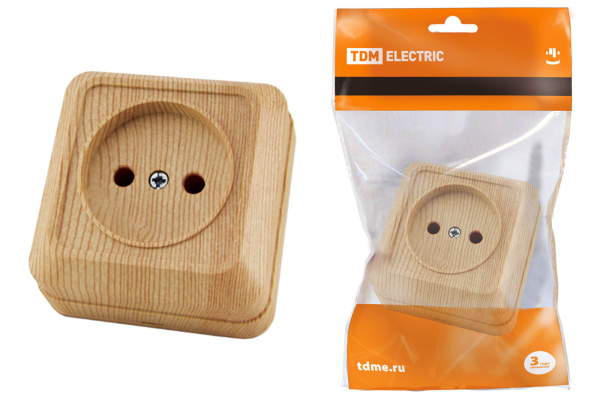 Розетка 2П открытой установки IP20 10А 250В (керамика) сосна "Ладога" TDM Розетка 2П открытой установки IP20 10А 250В (керамика) сосна "Ладога" TDM