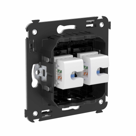 Компьютерная розетка RJ-45 без шторки в стену, кат.6 двойная, "Avanti", "Черный квадрат" DKC