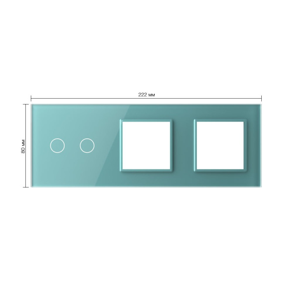 Панель для сенсорного выключателя и двух розеток, 2 клавиши, цвет зеленый, стекло Livolo