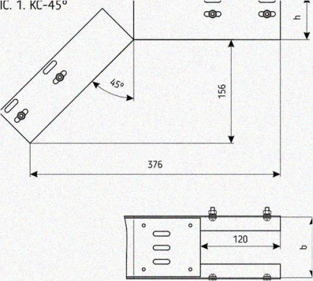 Лоток перфорированный КС 100х65-45 УТ1,5 для поворота трассы вниз на 45, оцинкованный лист S0,8