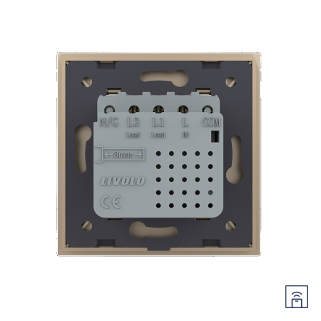 Двухклавишный сенсорный выключатель Module с функцией радиоуправления, цвет золотой Livolo